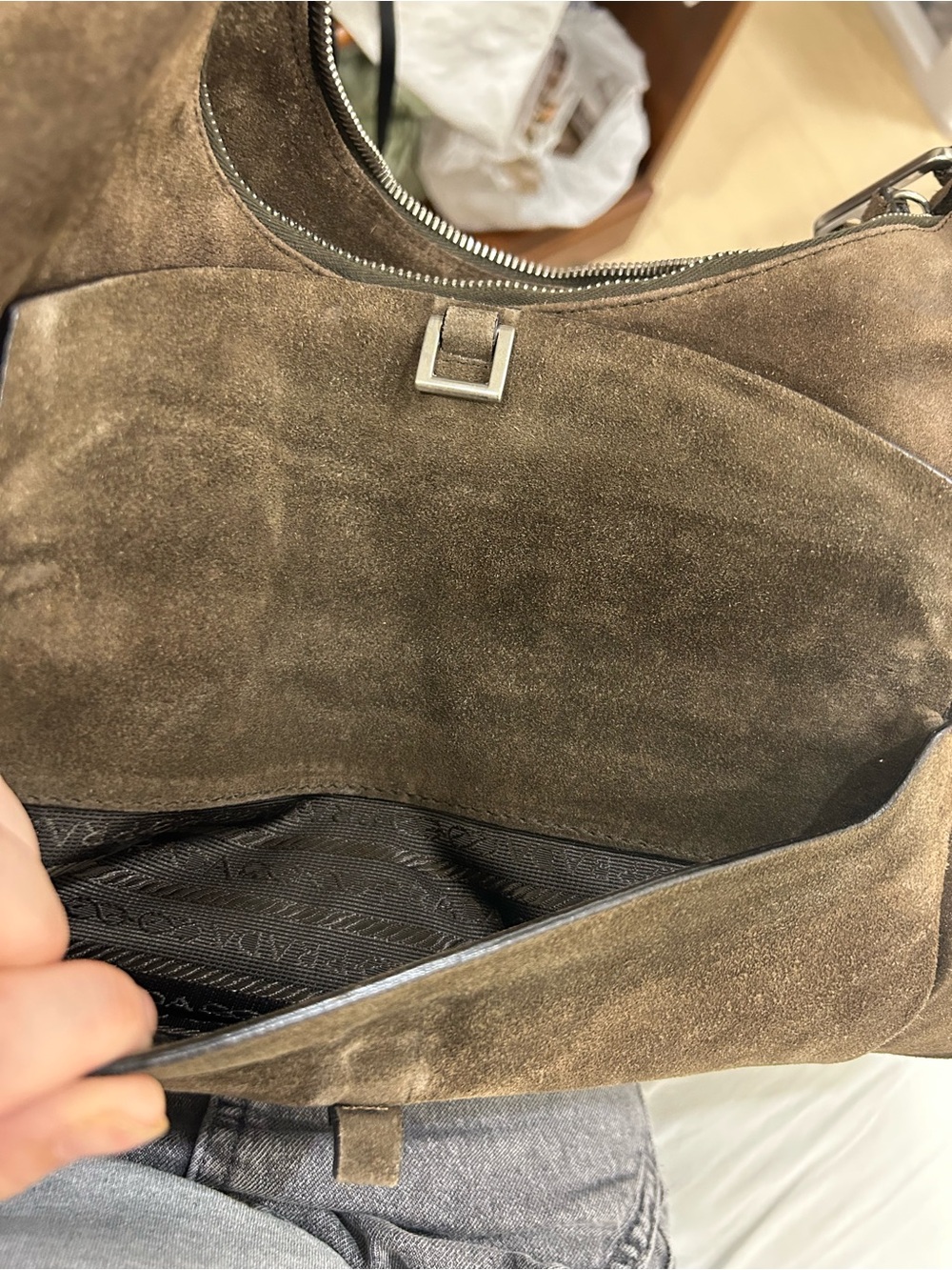Vintage and Authentic Prada Brown Suede Shoulder Bag - Picture 7 of 12
